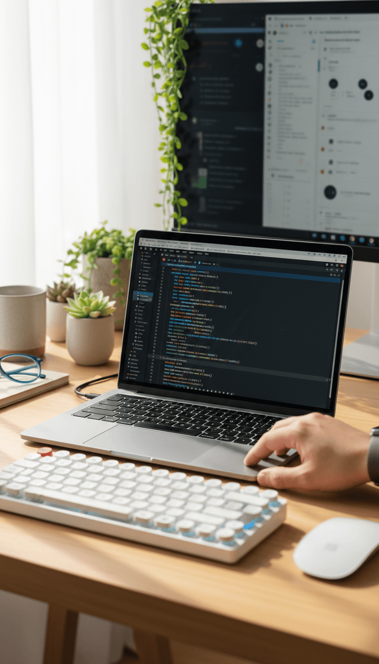 Developer workstation with code editor and modern tools