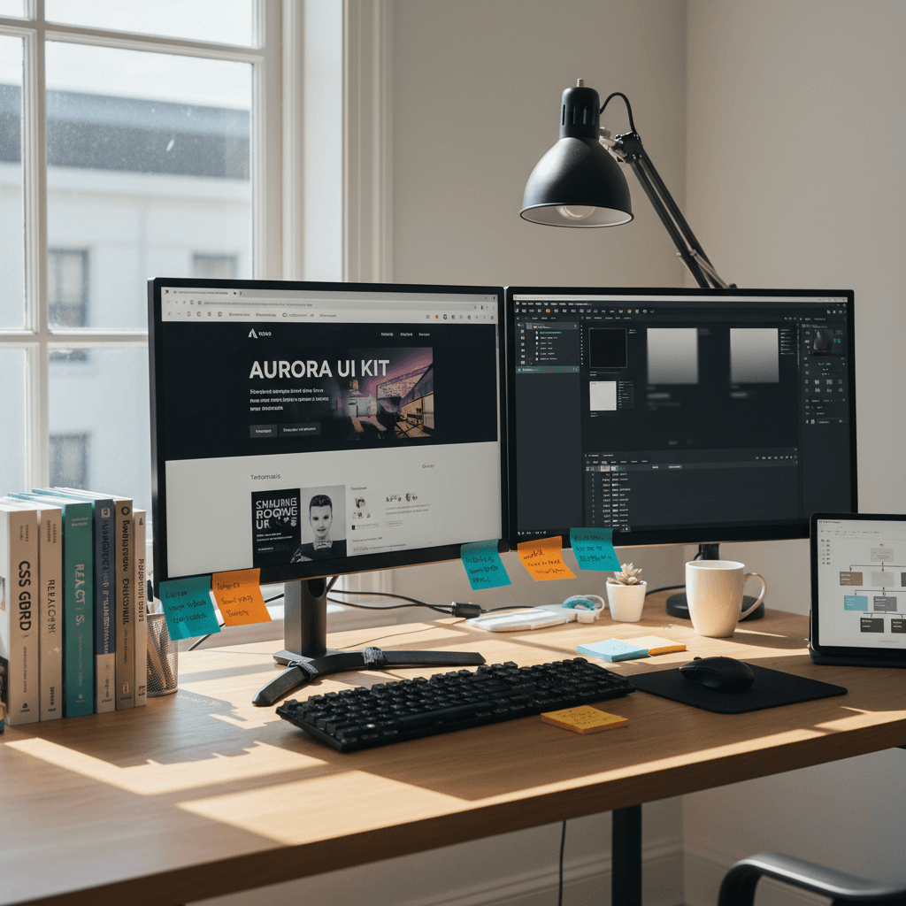 Designer workspace with template preview and design tools in use